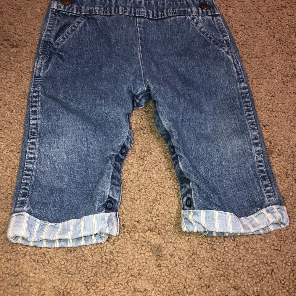 Vintage Osh Kosh B'Gosh Vestbak Denim Bib Overalls 12 Months‎ Stripe Detail USA